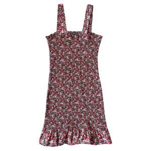 DO+BE Floral Bodycon Tank Mini Dress Ruffle Sleeveless Ruched Black Red Pink